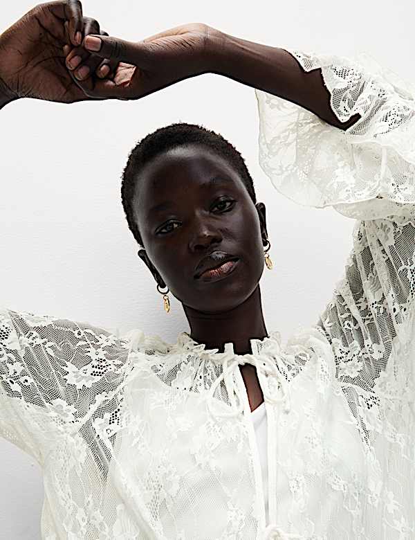 Lace Tie Front Detail Blouse