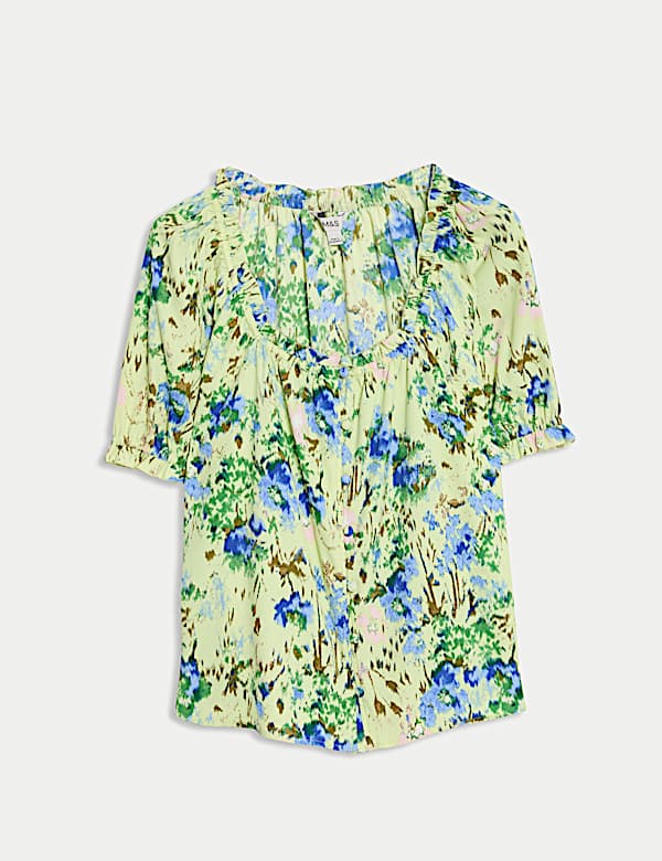 Floral Button Through Puff Sleeve Top - JP