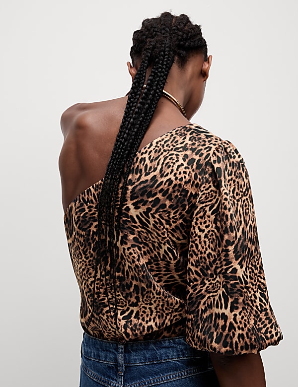 Animal Print One Shoulder Blouse - JE