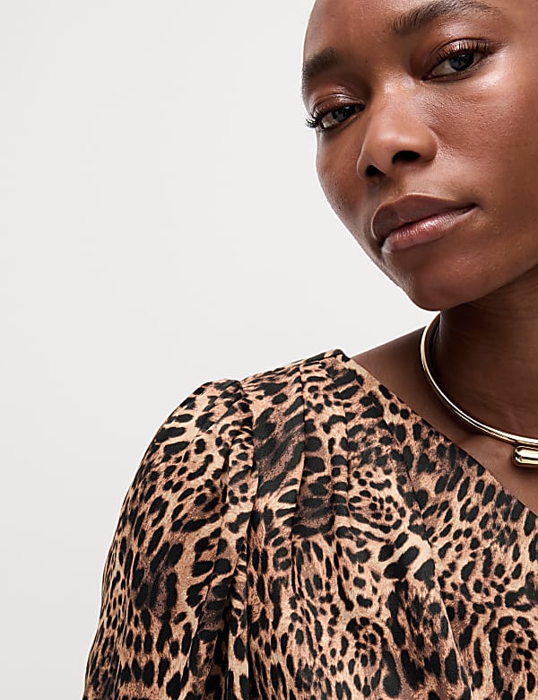 Animal Print One Shoulder Blouse - JE