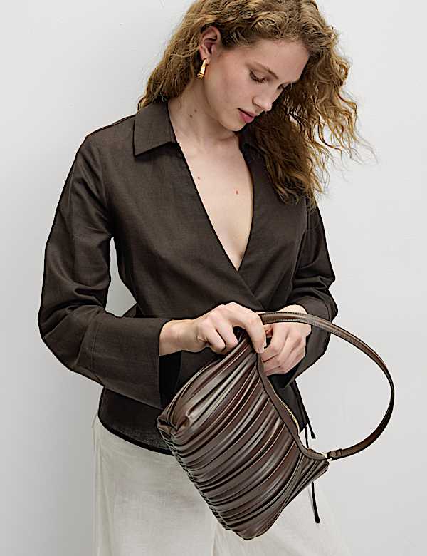 Linen Rich Wrap Tie Detail V-Neck Shirt - ES
