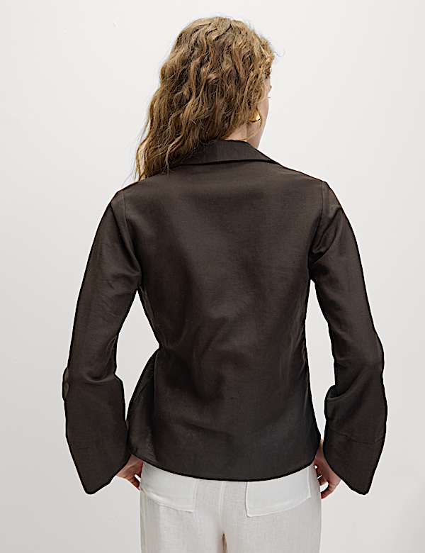 חולצת מעטפת מבד עשיר בפשתן עם קשירה - IL