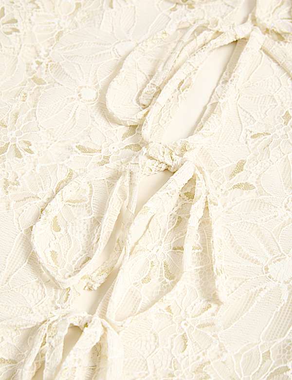 Lace Round Neck Tie Front Blouse