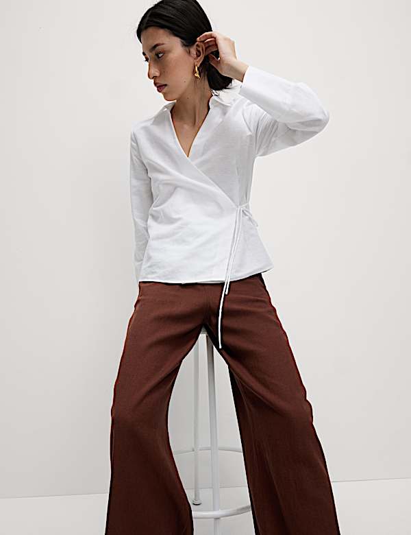 Linen Rich Collared Tie Front Shirt - CZ