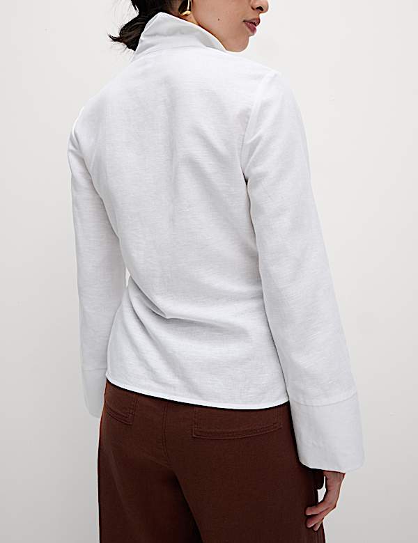 Linen Rich Collared Tie Front Shirt - CZ