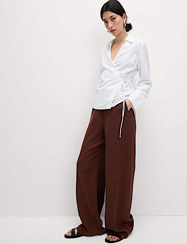 Linen Rich Collared Tie Front Shirt - CZ