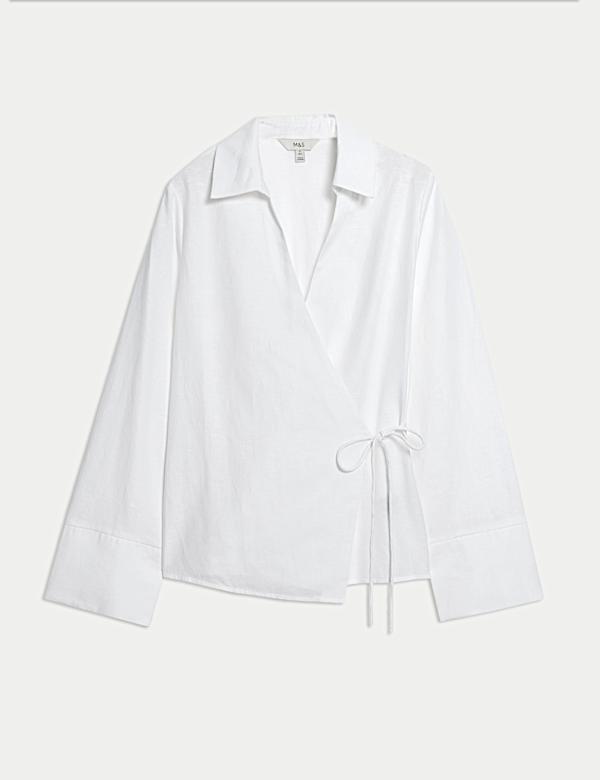 Linen Rich Collared Tie Front Shirt - CZ