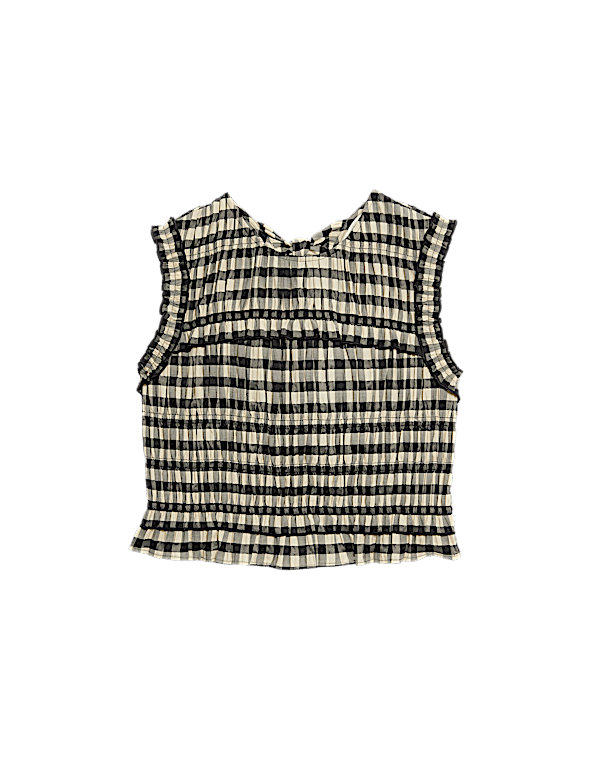 Cotton Blend Checked Shirred Top