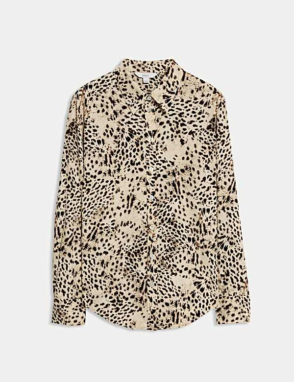 חולצה מכופתרת לכל האורך עם צווארון והדפס - IL