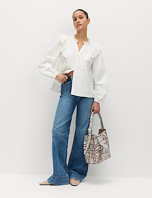 Pure Cotton Broderie Long Sleeve Blouse