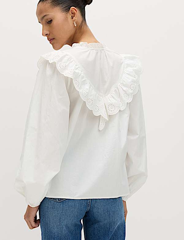 Pure Cotton Broderie Long Sleeve Blouse