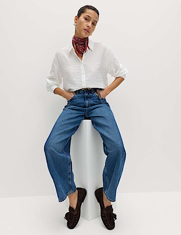 Textured Collared Button Through Shirt