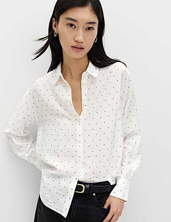 Textured Collared Button Through Shirt