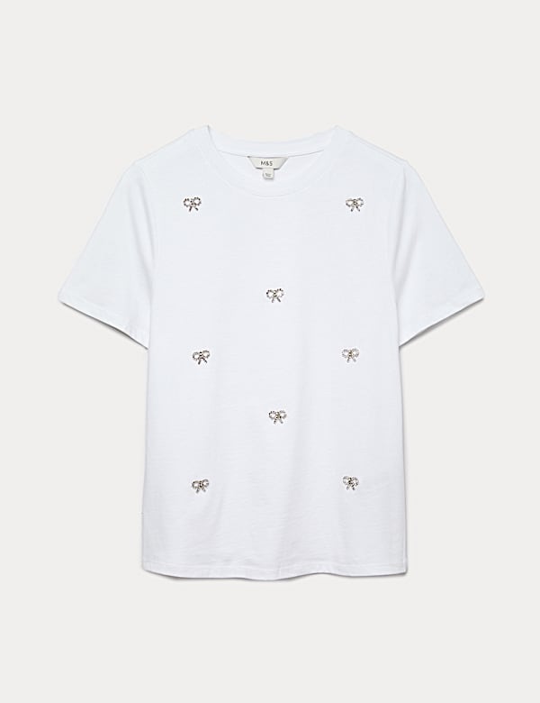 Pure Cotton Embellished Bow Top - PT