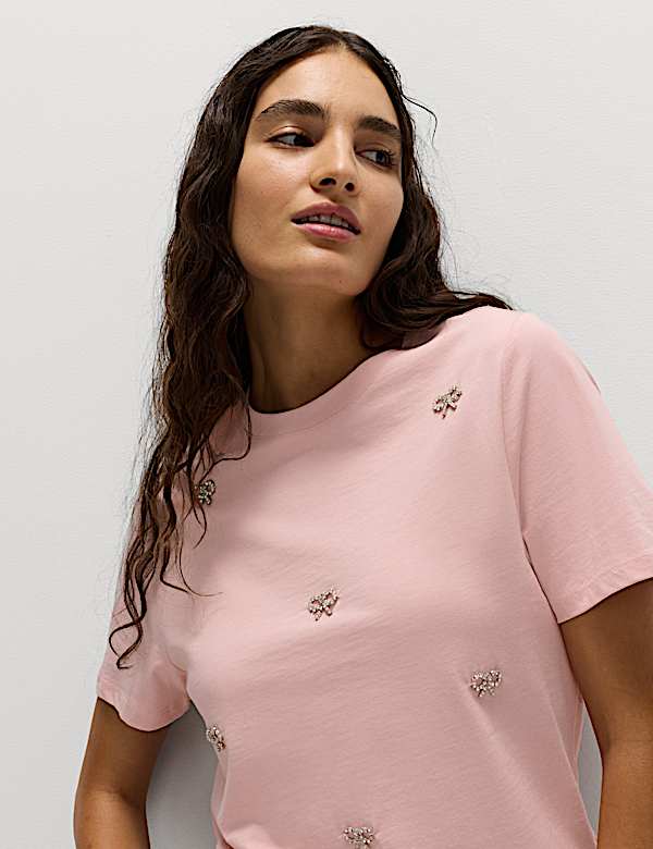 Pure Cotton Embellished Bow Top - FI