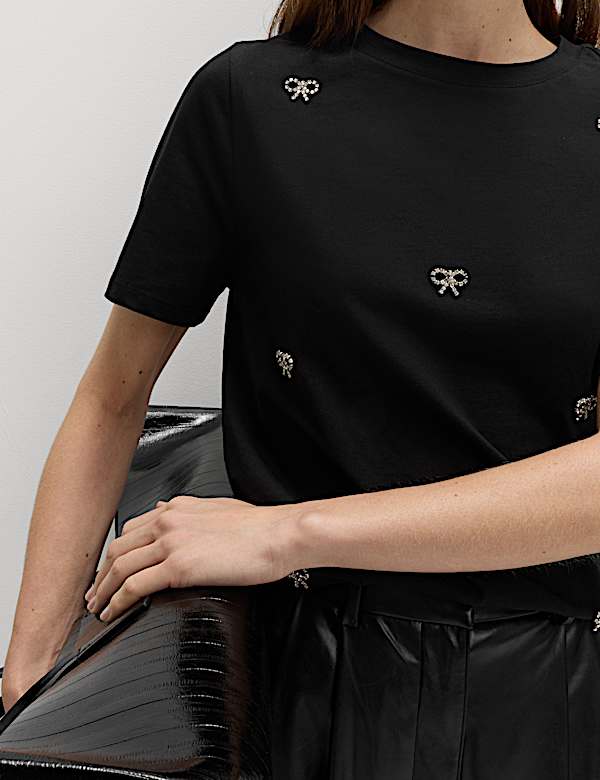 Pure Cotton Embellished Bow Top - CY