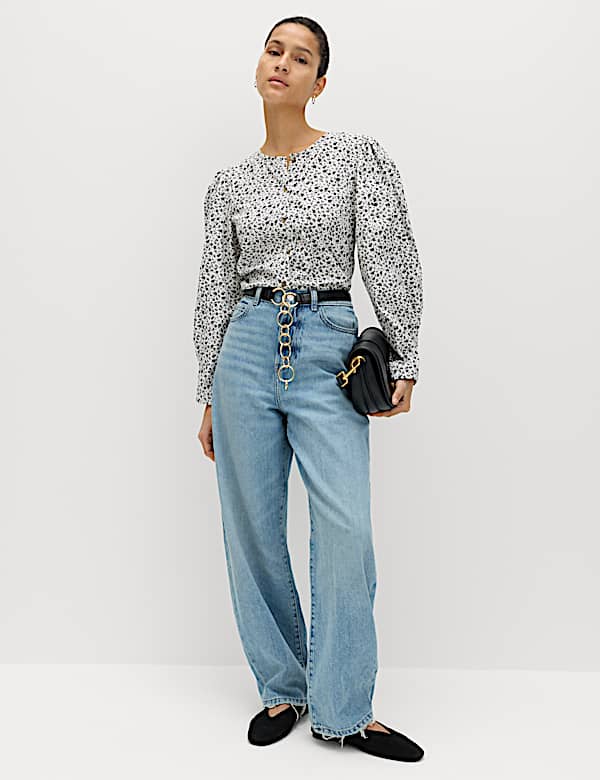 Pure Cotton Printed Button Through Blouse