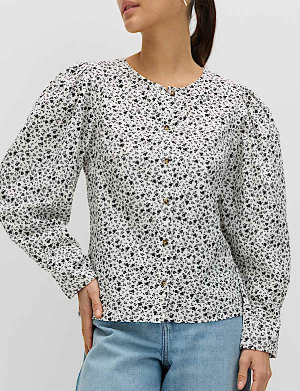Pure Cotton Printed Button Through Blouse