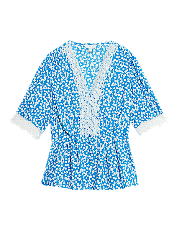 Floral Lace Detail V-Neck Blouse