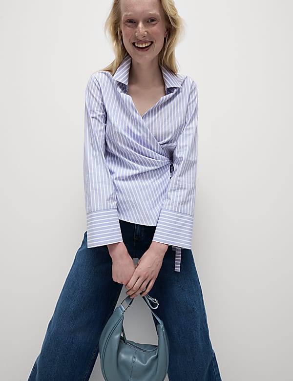 Pure Cotton Striped Tie Front Shirt - ES