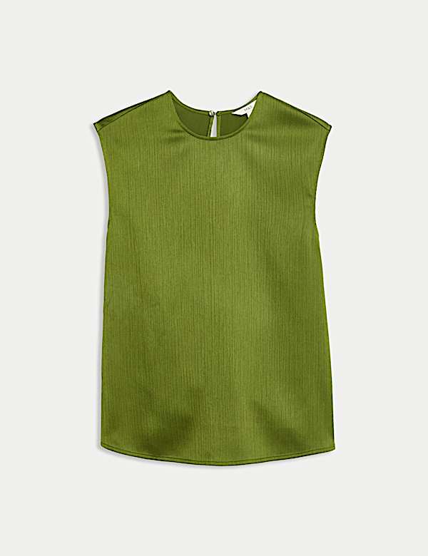 Mouwloze top met ronde hals en plisséplooien - BE