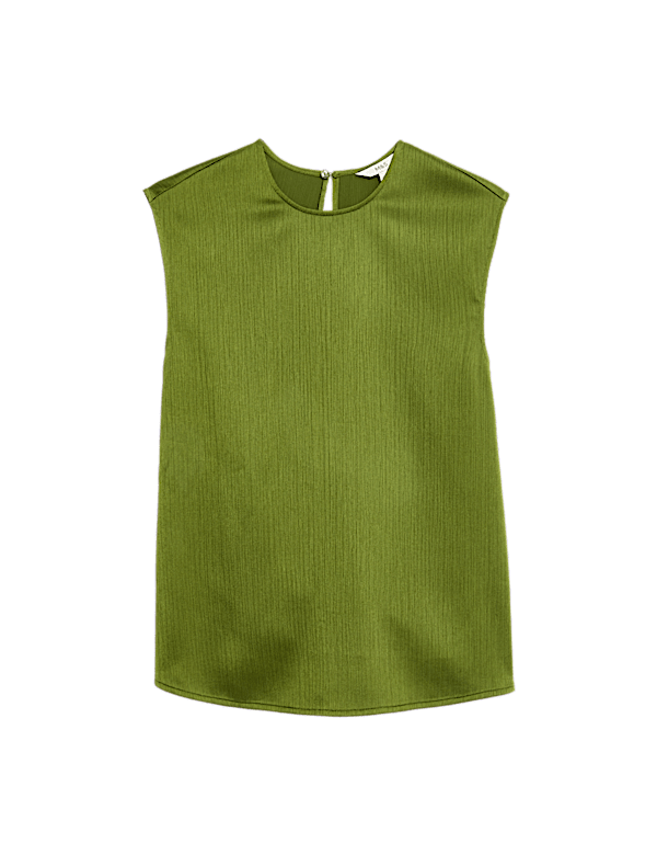 Plisse Round Neck Sleeveless Top