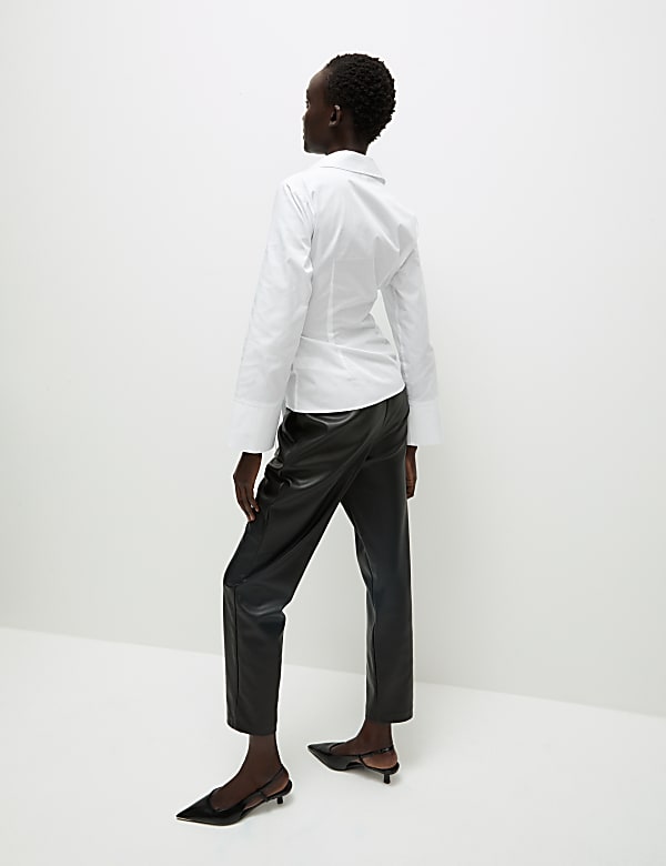 Pure Cotton Collared Tie Front Wrap Shirt - AL