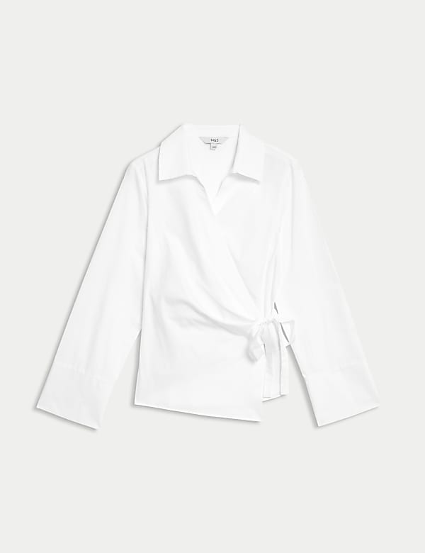 Pure Cotton Collared Tie Front Wrap Shirt - AL