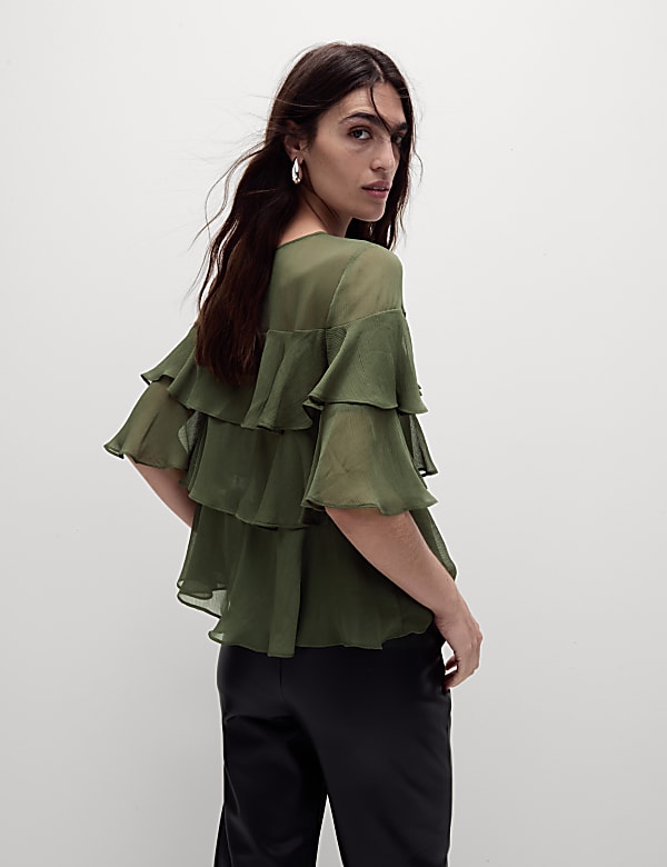 Round Neck Frill Detail Blouse - IS