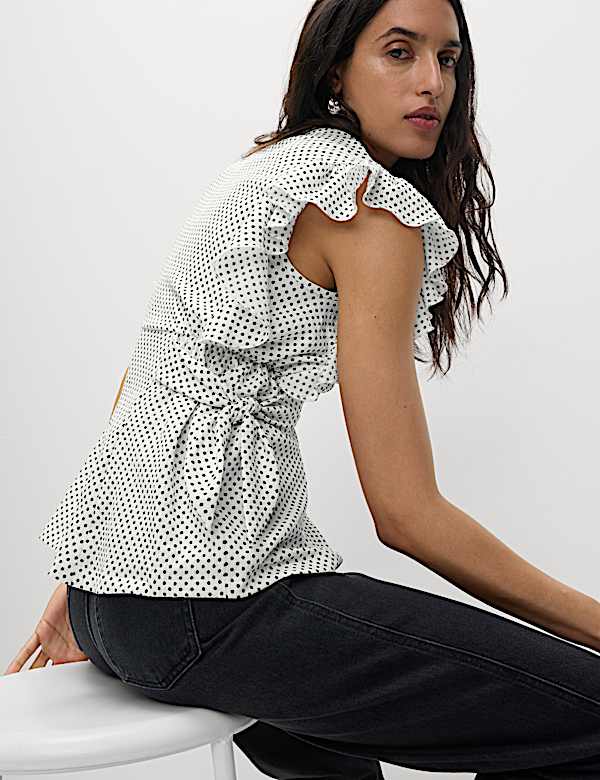 Polka Dot V-Neck Regular Fit Top - CY