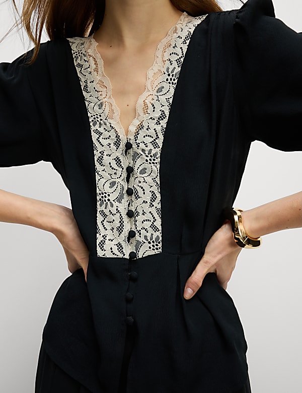 V-Neck Lace Detail Blouse