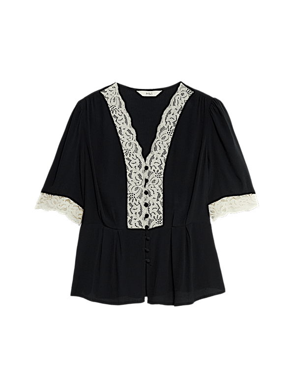 V-Neck Lace Detail Blouse