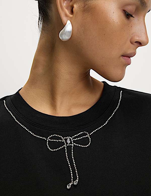 Bow embellished jersey tee