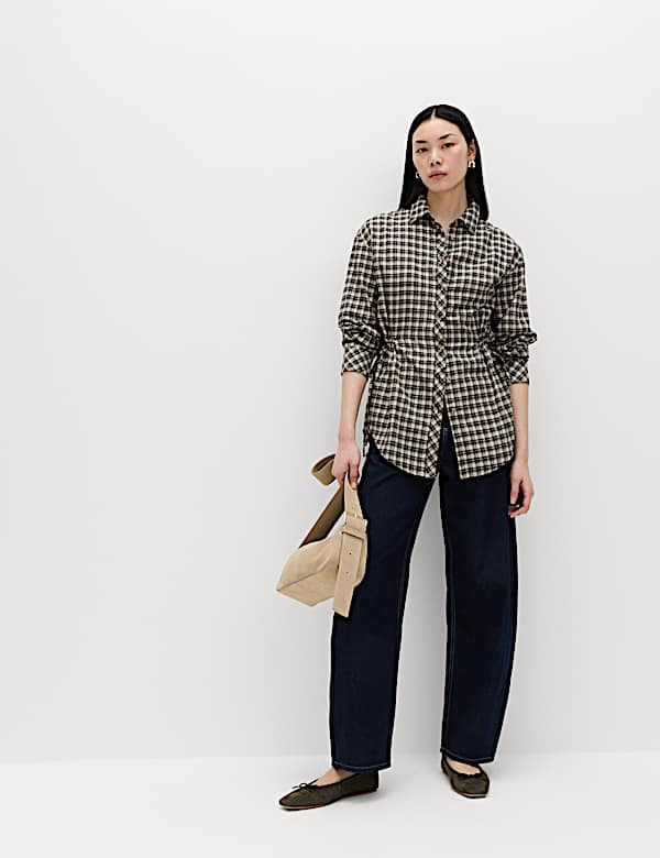 Pure Cotton Checked Drawcord Waist Shirt