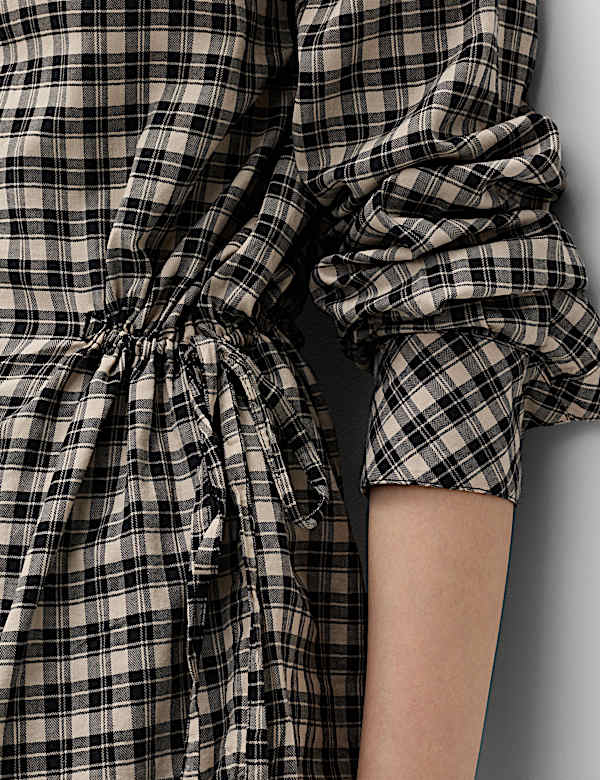 Pure Cotton Checked Drawcord Waist Shirt
