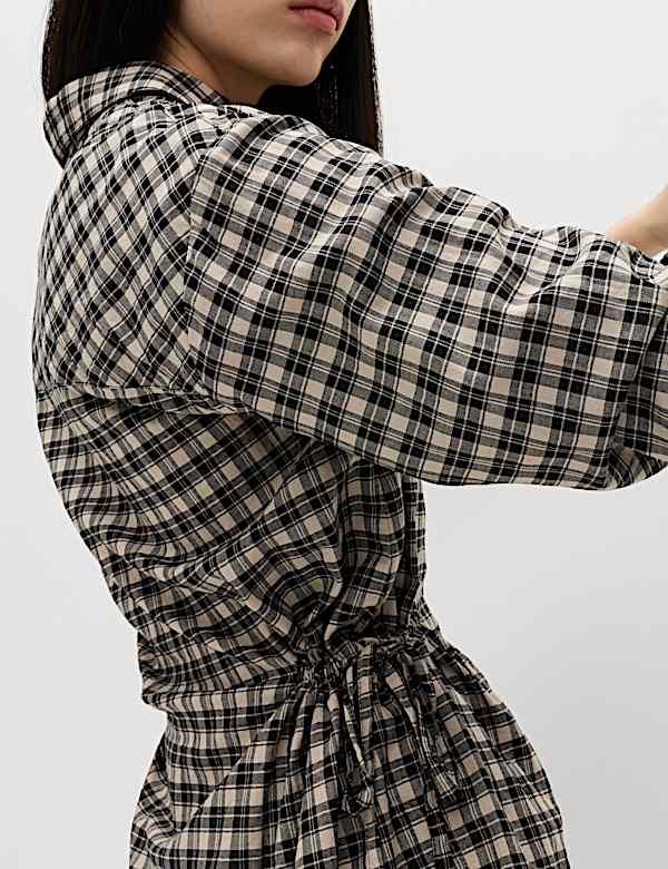 Pure Cotton Checked Drawcord Waist Shirt