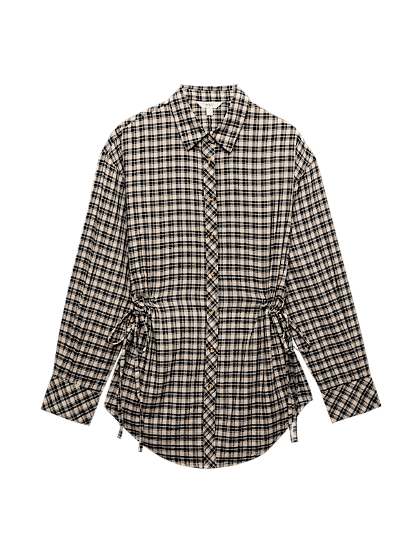 Pure Cotton Checked Drawcord Waist Shirt