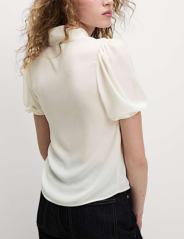 Scarf Neck Puff Sleeve Top - BE