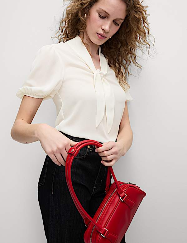 Scarf Neck Puff Sleeve Top - BE