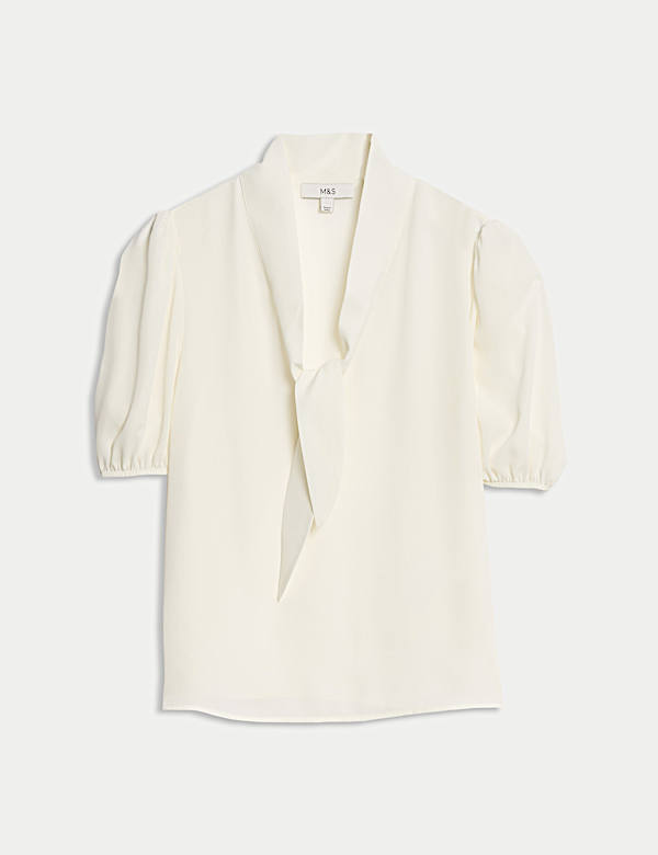 Scarf Neck Puff Sleeve Top - BE