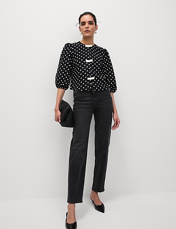 Polka Dot Puff Sleeve Blouse - CY