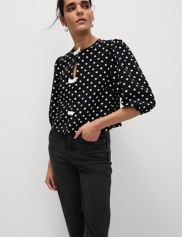 Polka Dot Puff Sleeve Blouse - CY