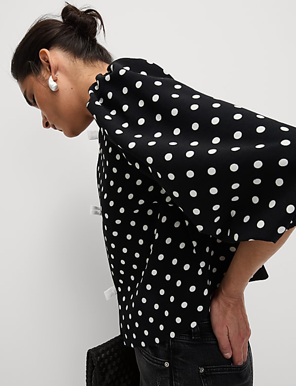 Polka Dot Puff Sleeve Blouse - CY