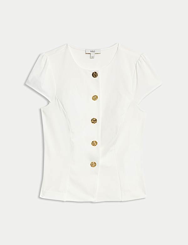 Button Through Cap Sleeve Top - NO