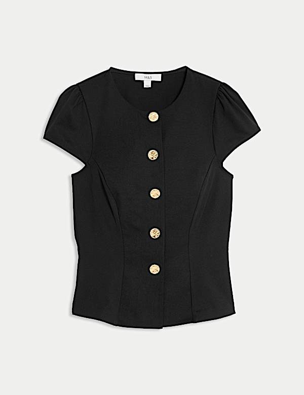 Button Through Cap Sleeve Top - US