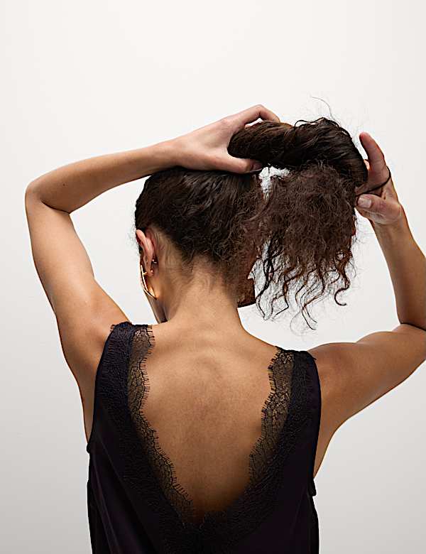 Satin V-Neck Lace Insert Cami Top - GR