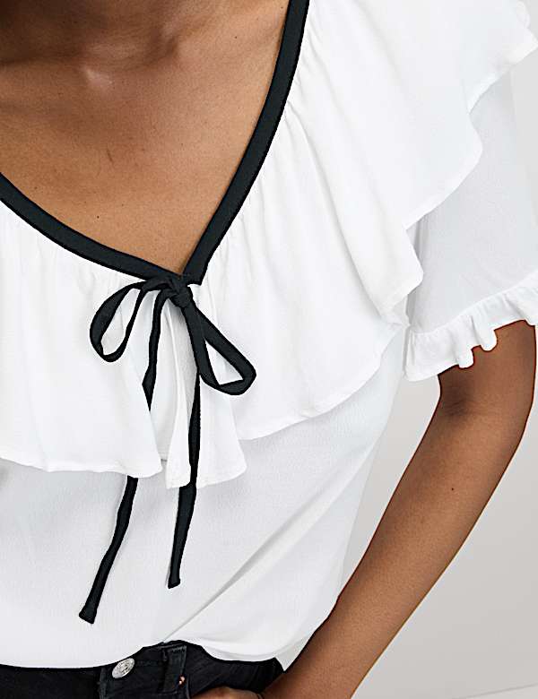 Frill Neck Tie Detail Top