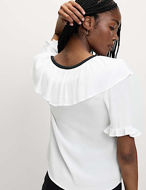 Frill Neck Tie Detail Top
