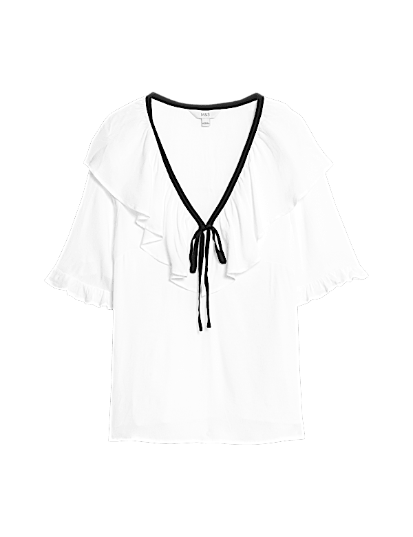 Frill Neck Tie Detail Top