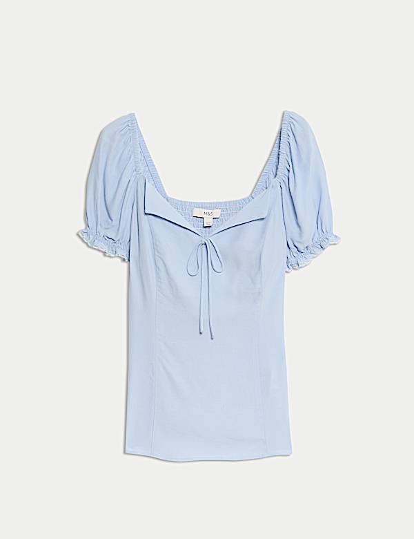 Tie Front Puff Sleeve Top - CY